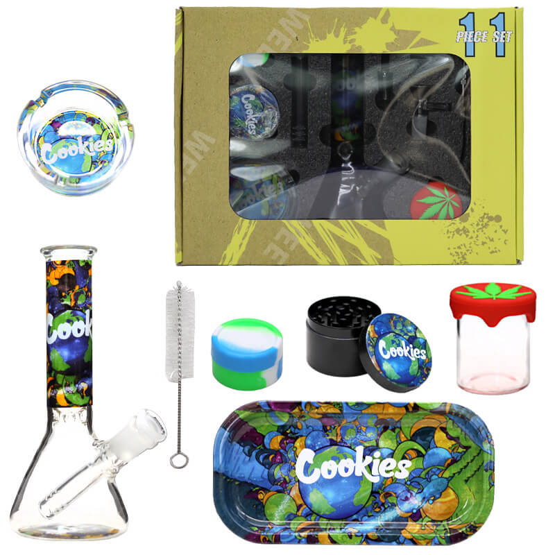 Smoking Kit 11 Piece with Rolling Tray, Grinder, Ashtray, Jar and Metal Pipe (KIT-TZ009) | Assorted Designs product image